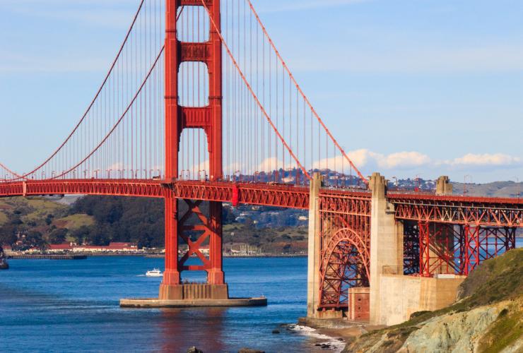 Golden gate bridge from marshall beach in sunshine