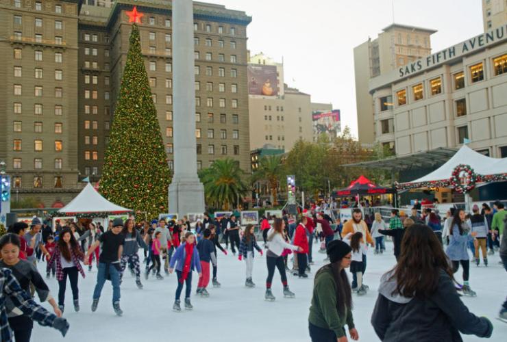 outdoor ice skating union square san francisco christmas tree