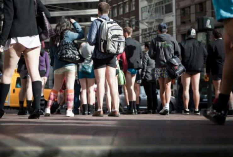 Annual 'no pants' BART ride attracts participants despite huge storm