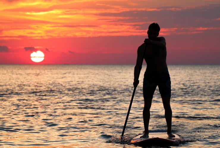 SUP paddler in sunset