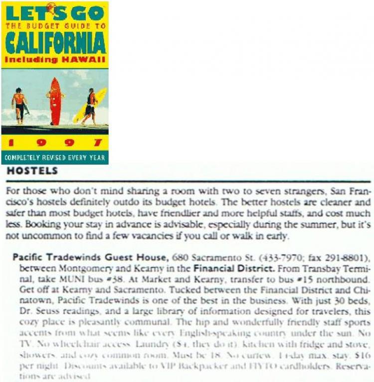 Let's Go: The Budget Guide to California Including Hawaii 1997 - Hostel Review